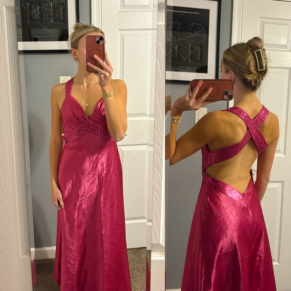 Vintage Y2K Gunne Sax Pink Maxi Sparkly Dress - Picture 1 of 7